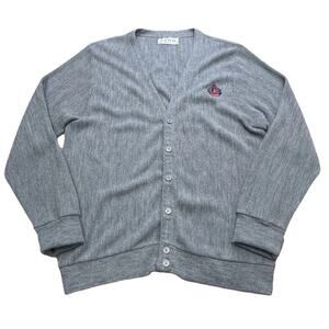 Vintage 80s IZOD Cardigan Sweater Men's Size Large Gray Grandpa Made in USA